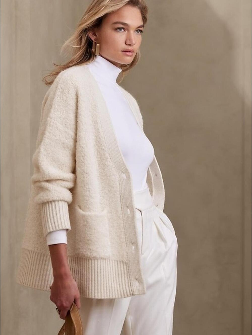 Banana Republic Oversized Safido Bouclé Cardigan Sz M Likenew Beige
